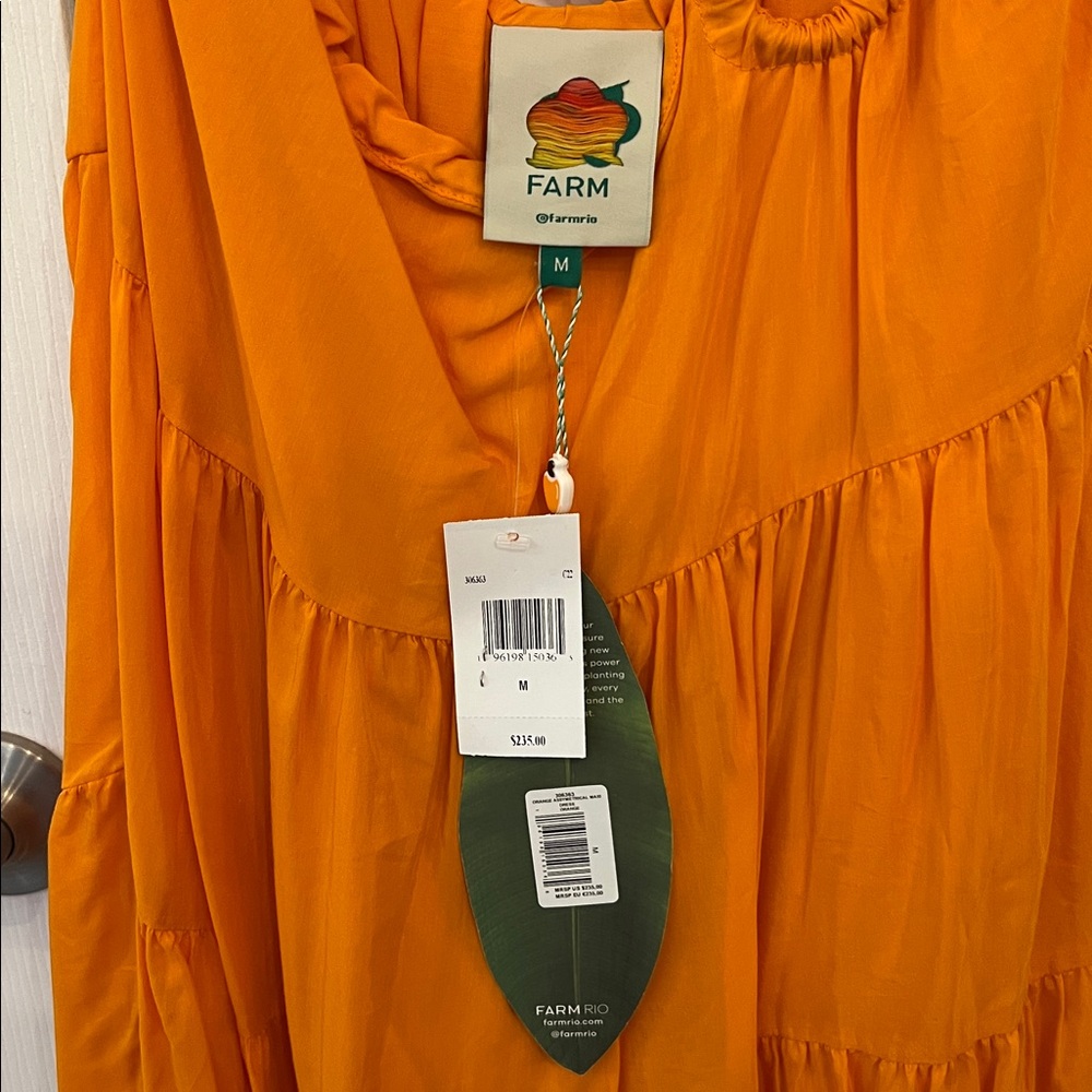 FARM RIO Orange Asymmetrical Tiered Maxi Dress Sz M - NWT!! - Picture 10 of 13